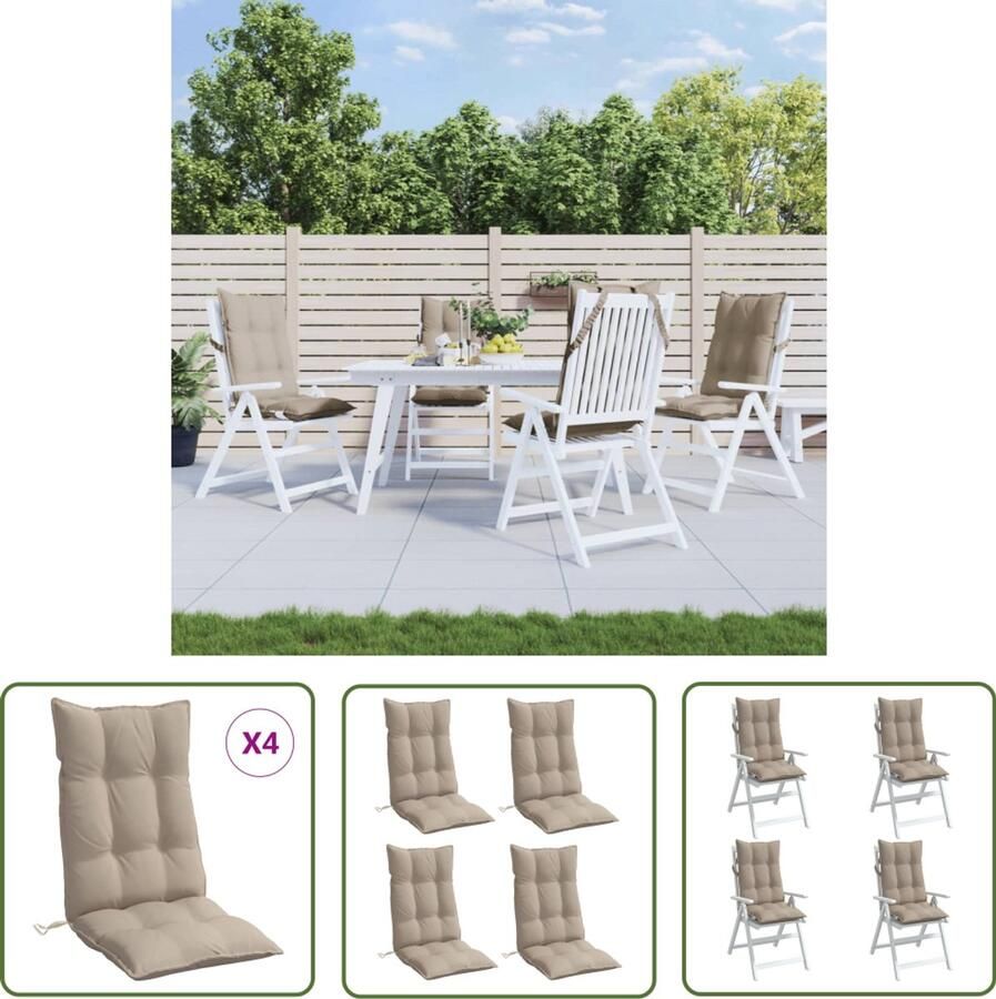 The Living Store Stoelkussens 4 st hoge rug oxford stof taupe Tuinstoel Kussentjes Outdoor Kussens Lounge Kussens Balkon Kussens Stoelkussens Taupe
