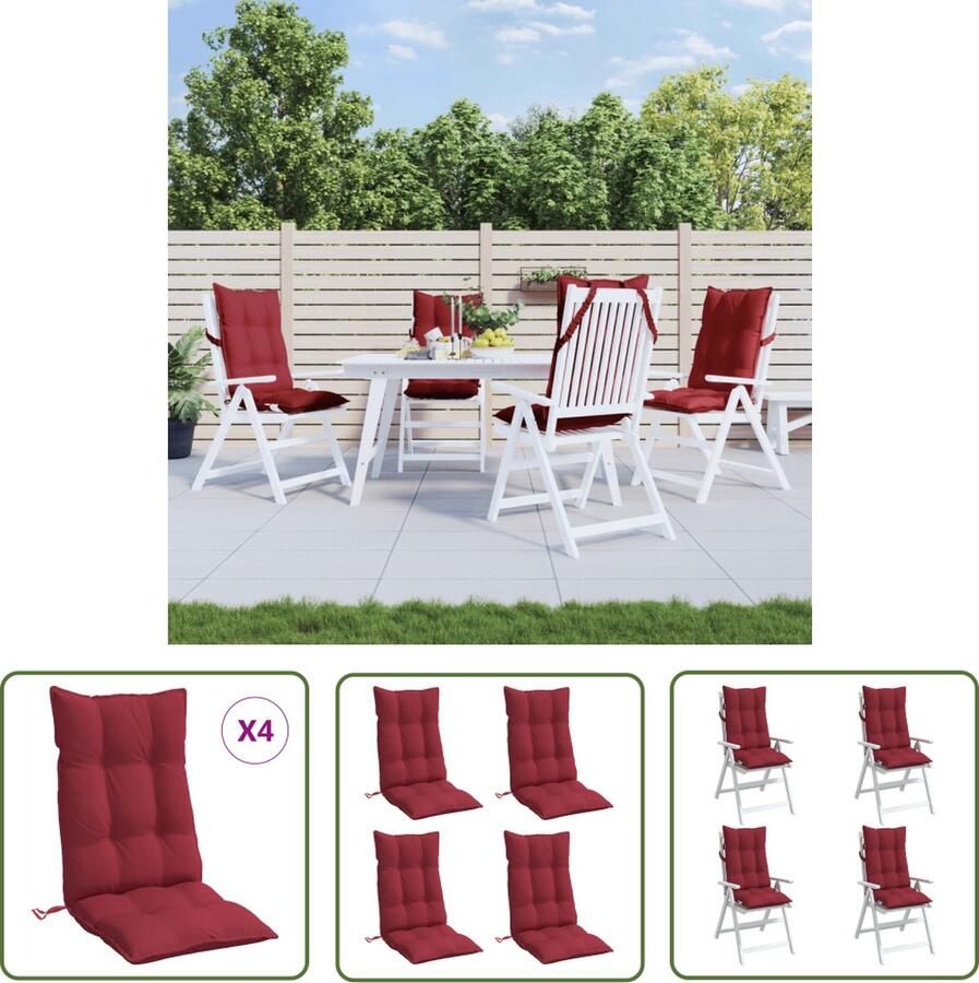 The Living Store Stoelkussens Wijnrood Oxford Stof 120 x 50 x 7 cm Hoge Rug Waterbestendig Stoelkussens Hogerug Outdoor Tuinstoel Lounge Set