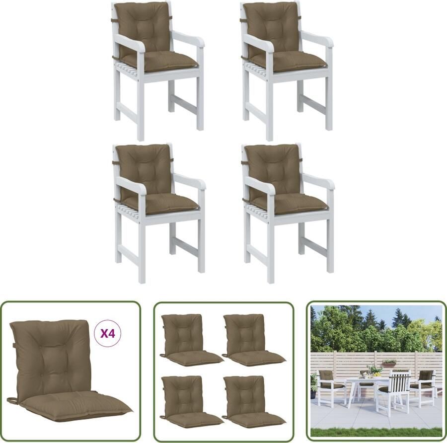 VidaXL The Living Store Stoelkussens 4 st lage rug 100x50x7 cm stof gemêleerd taupe Stoelkussens Tuinstoel Buitendecoratie Lounge Set Patioset