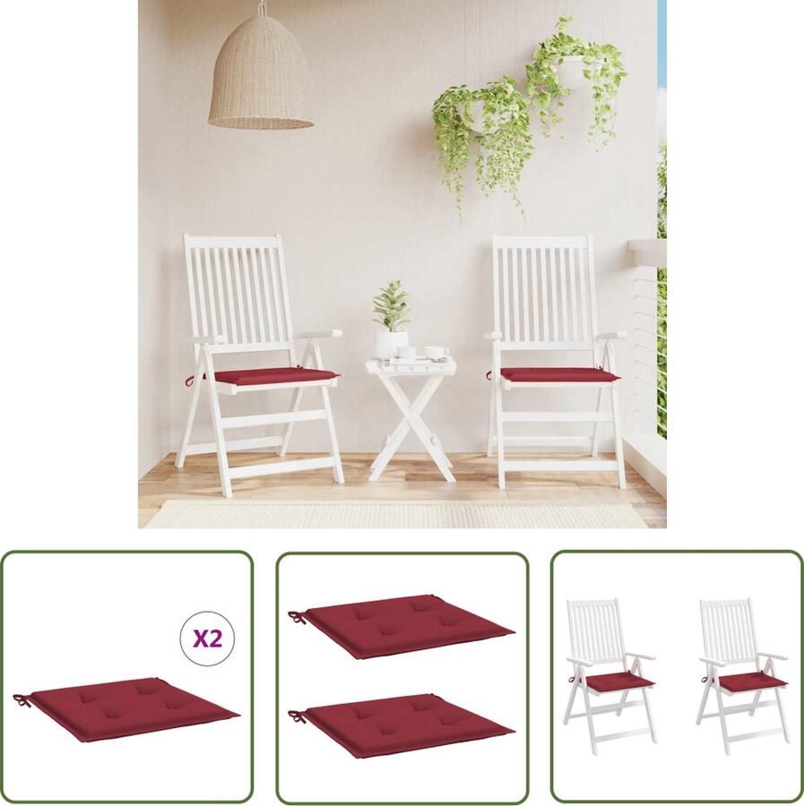 The Living Store Stoelkussens 40x40x3 cm Wijnrood Oxford Stof Waterafstotend Tuinstoel Kussentjes Oxford Stof Waterdicht Rood Lounge Kussens