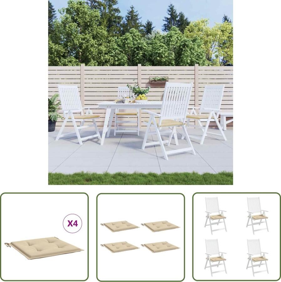 The Living Store Tuinstoelkussens 4 st 50x50x3 cm oxford stof beige Tuinstoel Kussentje Buitenkussens Lounge Kussens Balkon Kussens Terras Kussens