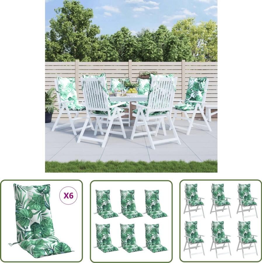 The Living Store Stoelkussens 6 st hoge rug bladpatroon oxford stof Tuinstoel Kussentjes Outdoor Kussens Stoelkussens Hoge Rug Lounge Kussens Balkon Kussens