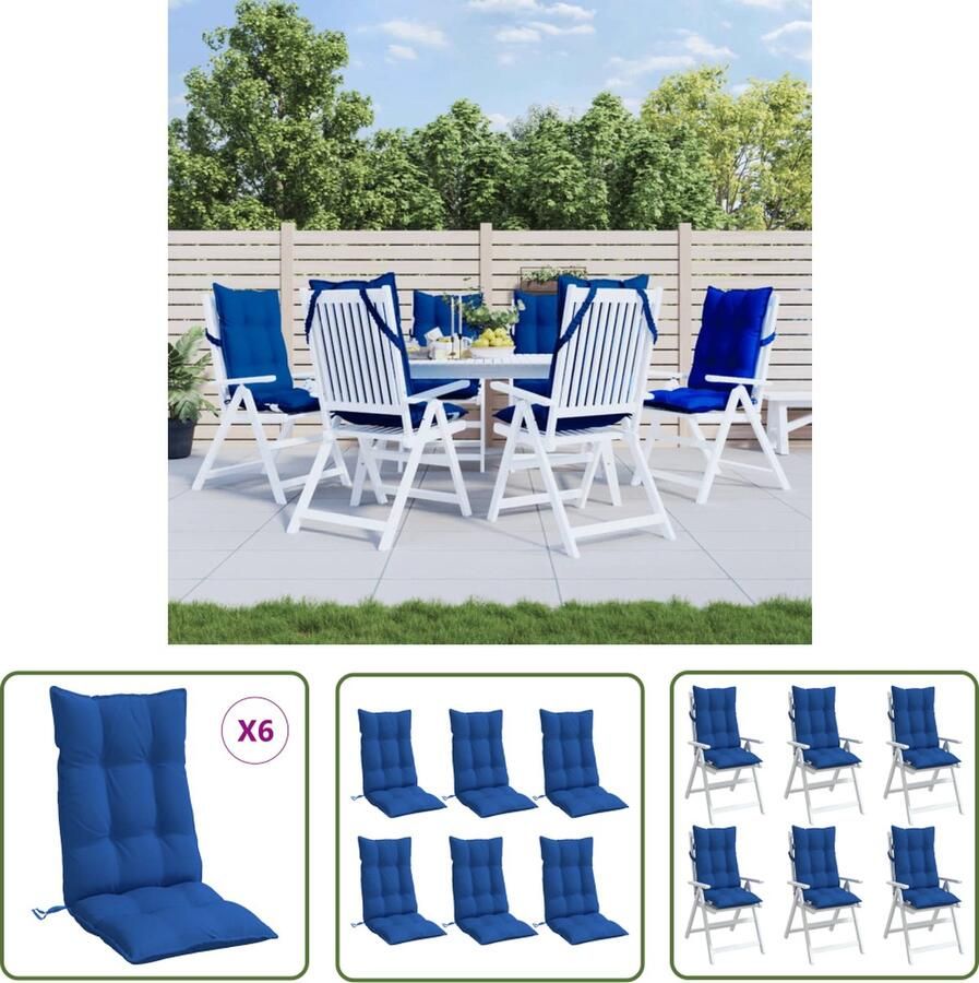 The Living Store Stoelkussens 6 st hoge rug oxford stof koningsblauw Stoelkussens Oxford Stof Blauw Tuinstoel Terrasstoel
