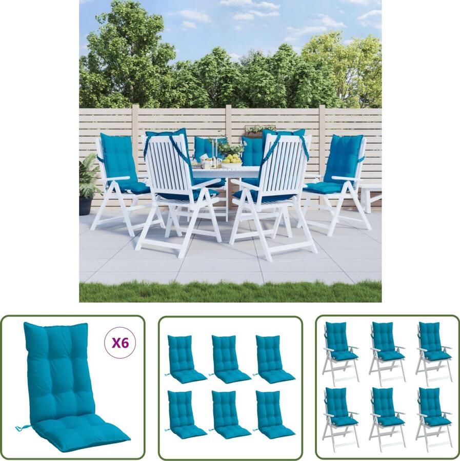 The Living Store Stoelkussens 6 st hoge rug oxford stof lichtblauw Tuinstoel Kussentjes Outdoor Kussens Lounge Kussens Balkon Kussens Buitendecoratie