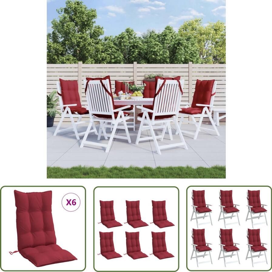 The Living Store Stoelkussens 6 st hoge rug oxford stof wijnrood Tuinstoel Kussentjes Outdoor Kussens Lounge Kussens Balkon Kussens Eetkamer Kussens