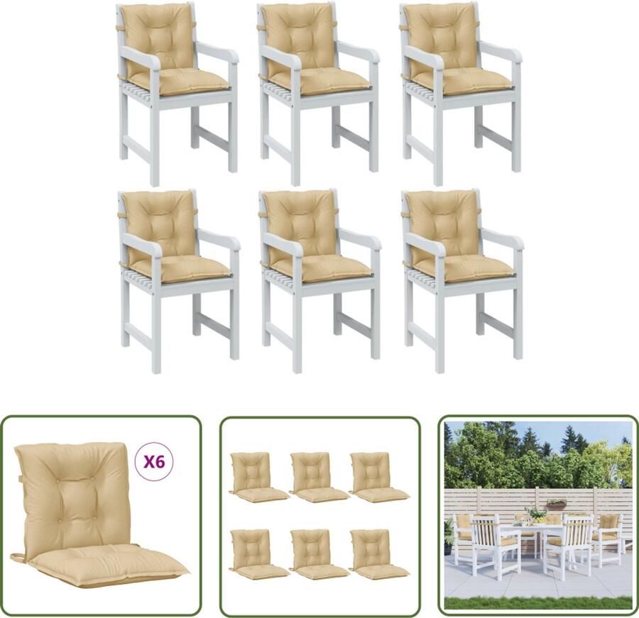 The Living Store Stoelkussens 6 st lage rug 100x50x7 cm stof gemêleerd beige Stoffen Kussens Lounge Kussens Tuinkussens Balkon Kussens Eetkamerstoel Kussens