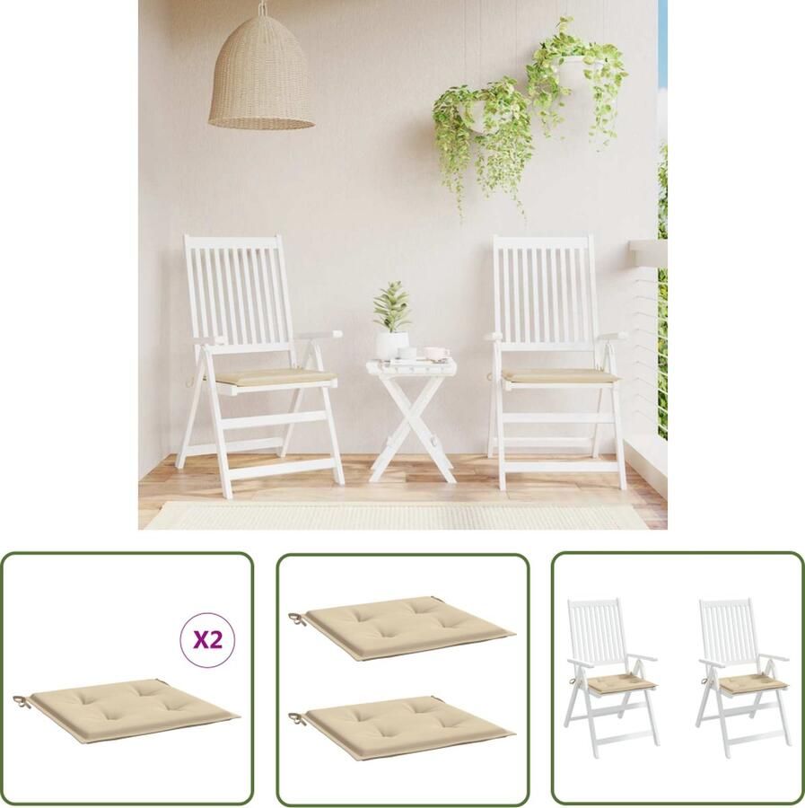 The Living Store Stoelkussens Beige 50 x 50 x 3 cm Waterafstotend Duurzaam Zachte Vulling Tuinstoel Kussentje Buitentoebehoren Lounge Kussens Balkon Accessoires Outdoor Kussens