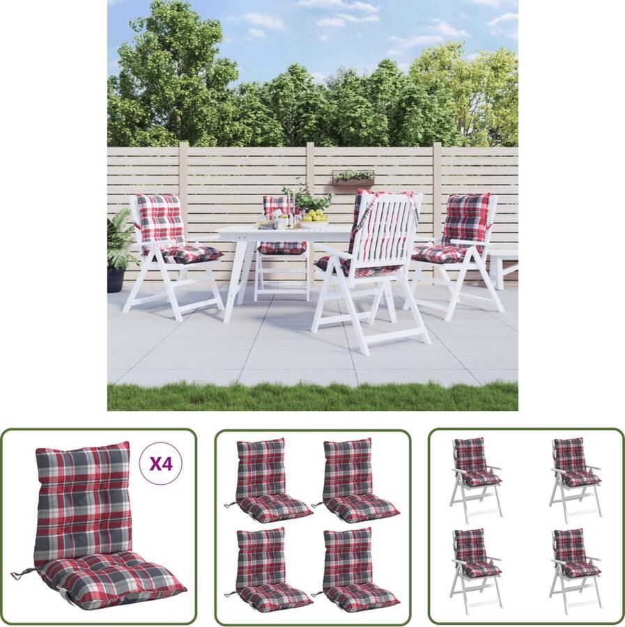 The Living Store Stoelkussens Oxford Rood Ruitpatroon 100 x 50 x 7 cm Duurzaam Geschikt voor stoelen met lage rugleuning Stoelkussens Outdoor Kussens Tuin Kussens Lounge Kussens Balkon Kussens