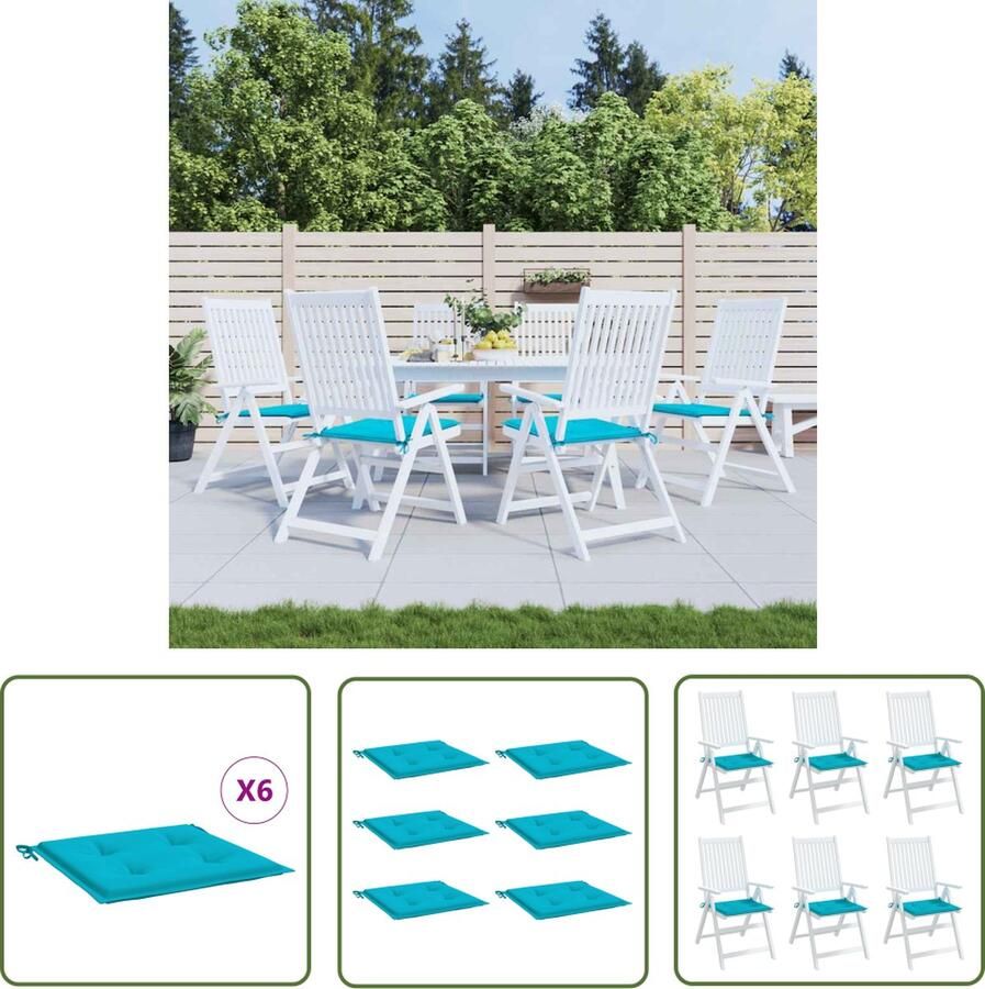 The Living Store Stoelkussens Oxford stof 50x50x3 cm Turquoise Set van 6 Tuinstoel Kussentjes Outdoor Kussens Balkon Kussens Lounge Kussens Turkoois Kussens