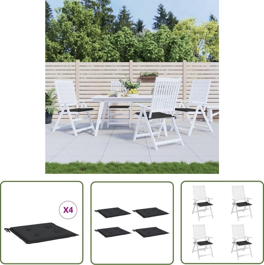 The Living Store Tuinstoelkussens 4 st 50x50x3 cm oxford stof zwart Tuinstoel Kussentjes Outdoor Kussens Stoelkussens Set Zitzakken Lounge Kussens