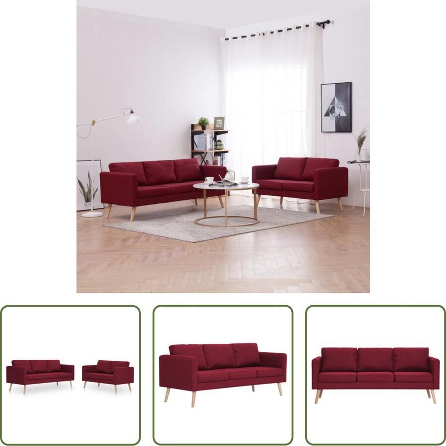 The Living Store Stoffen Bankstel 2-delig Wijnrood Houten Frame Breedte zitting 100cm Stoffen Bankstel 2 Persoons Bank 3 Persoons Bank Rood Bankstel Lounge Set - Foto 2