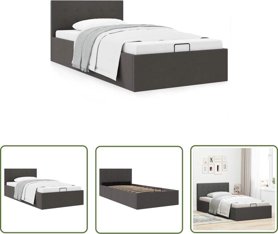 The Living Store Bedframe met hydraulische opslag stof donkergrijs 90x200 cm Stof Bedframe Hydraulisch Bed Eenpersoonsbed Boxspring Alternatief Opbergbed
