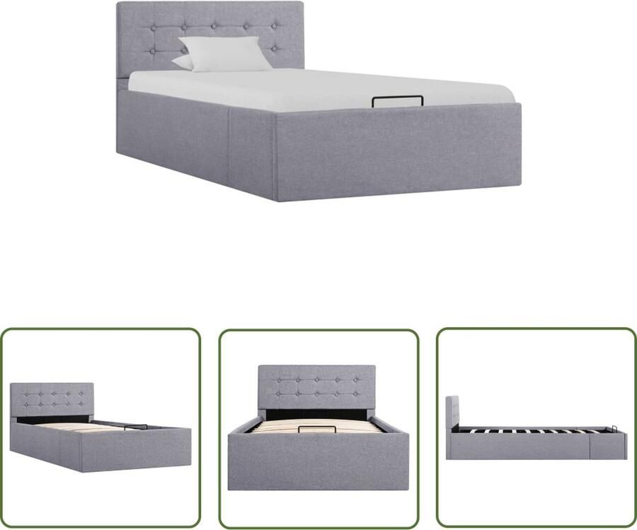 The Living Store Bedframe met hydraulische opslag stof lichtgrijs 90x200 cm Bedframe Bedframes Bed Bedden Eenpersoonsbed Eenpersoonsbedden Slaapkamermeubilair Slaapkamermeubel Slaapkamermeubels Slaapkamermeubelen Slaapmeubel - Foto 2