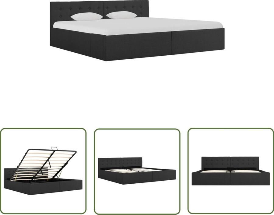 The Living Store Bedframe met hydraulische opslag stof donkergrijs 180x200 cm Bedframe Bedframes Bed Bedden Tweepersoonsbed Tweepersoonsbedden Slaapkamermeubilair Slaapkamermeubel Slaapkamermeubels Slaapkamermeubelen Slaapmeubel
