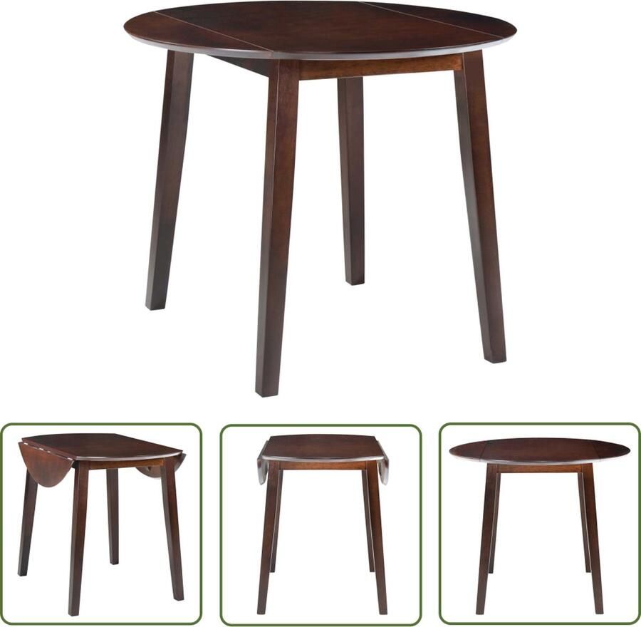 The Living Store Tafel Classic Inklapbare zijkanten 90x75 cm Bruin MDF en rubberwood Inklapbare Tafel Eettafel Salontafel Kleine Keuken Moderne Tafel - Foto 4