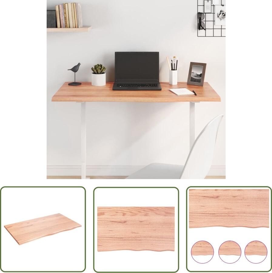 The Living Store Tafelblad 100x60x2 cm behandeld massief eikenhout lichtbruin Tafelblad Eikenhouten Tafelblad Houten Tafelblad Tweedehands Tafelblad Vintage Tafelblad