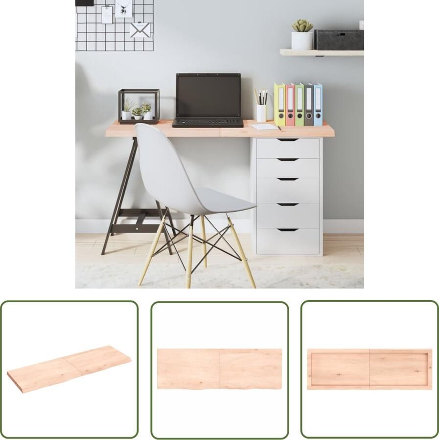 The Living Store Tafelblad Eikenhout 120 x 40 x 4 cm Onbehandeld Natuurlijke rand Tafelblad Eikenhouten Tafelblad Massief Eikenhout Tafelblad Vervangen Eetkamertafel
