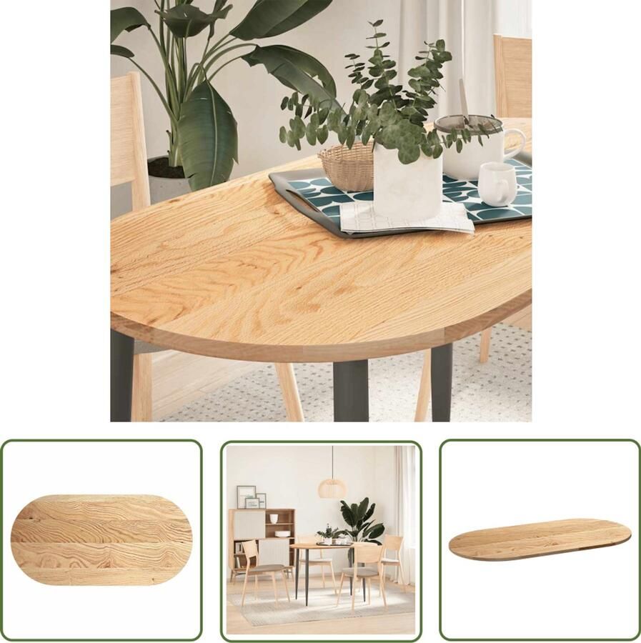 The Living Store Tafelblad 120x60x2 cm ovaal massief eikenhout Eiken Tafelblad Ovale Tafel Salontafelblad Bijzettafelblad Massief Eikenhout