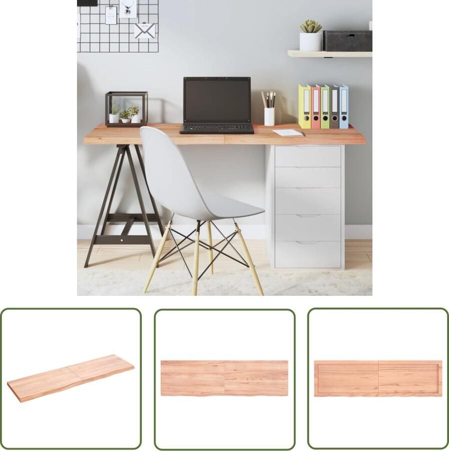 The Living Store Tafelblad 140x40x(2-4)cm behandeld massief eikenhout lichtbruin Tafelblad Eikenhouten Tafelblad Massief Eikenhout Tweedehands Tafelblad Vintage Tafelblad