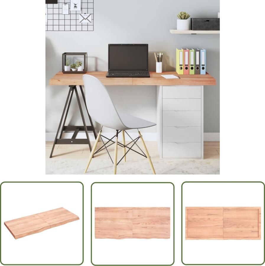 The Living Store Tafelblad 140x60x(2-6)cm behandeld massief eikenhout lichtbruin Tafelblad Eikenhouten Tafelblad Massief Eikenhout Tafelblad Vervangen Salontafel