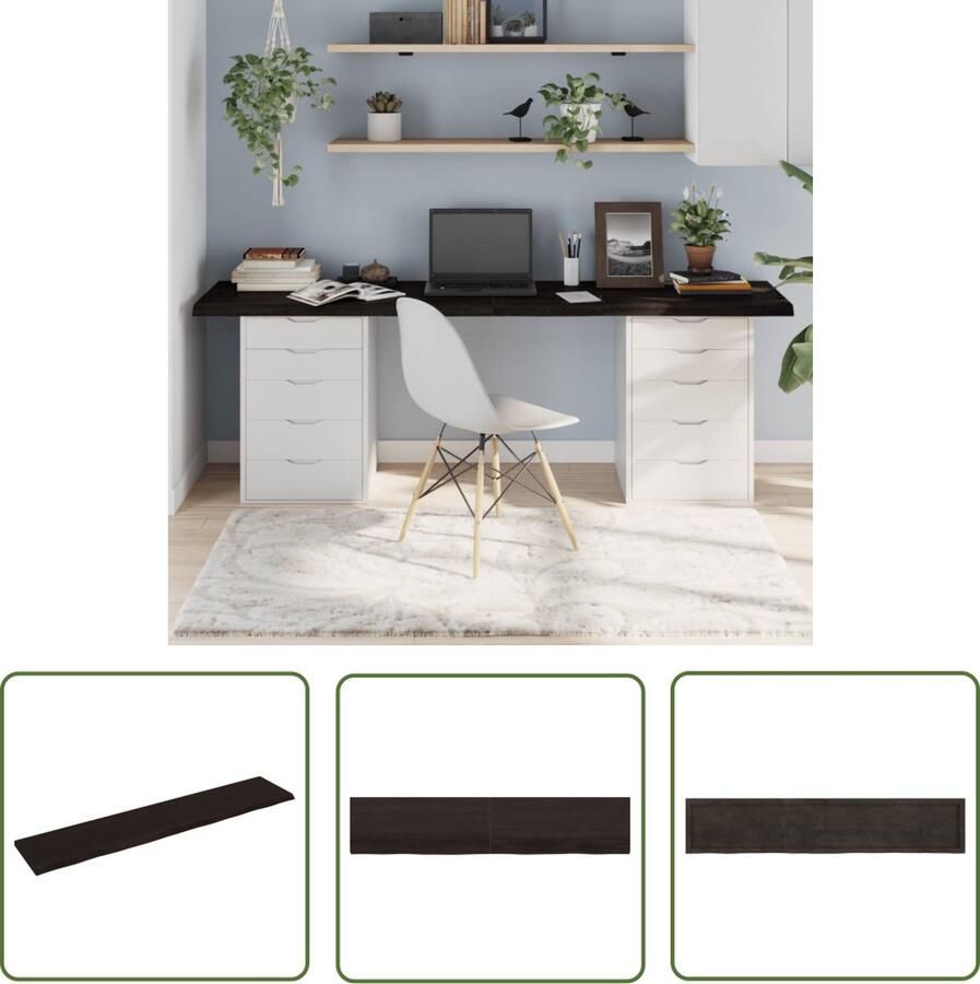 The Living Store Tafelblad Massief Eikenhout Donkergrijs 200 x 40 x 4 cm Handgemaakt met Natuurlijke Rand Tafelblad Eikenhouten Tafelblad Massief Eikenhout Tafelblad Vervangen Salontafel