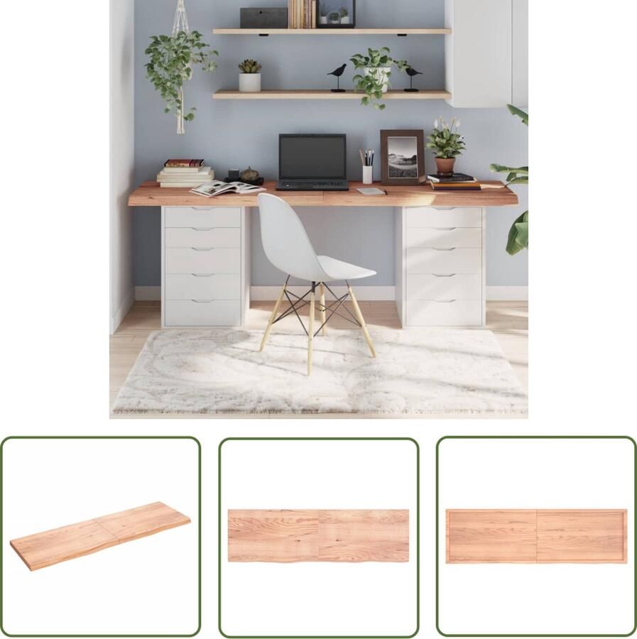 The Living Store Tafelblad 200x60x(2-6)cm behandeld massief eikenhout lichtbruin Tafelblad Eikenhouten Tafelblad Massief Eikenhout Tweedehands Tafelblad Vintage Tafelblad