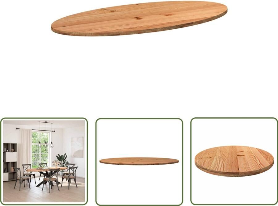 The Living Store Tafelblad 220x100x4 cm ovaal massief eikenhout lichtbruin Eikenhouten Tafelblad Oval Tafelblad Grote Tafelblad Eetkamertafel Salontafel