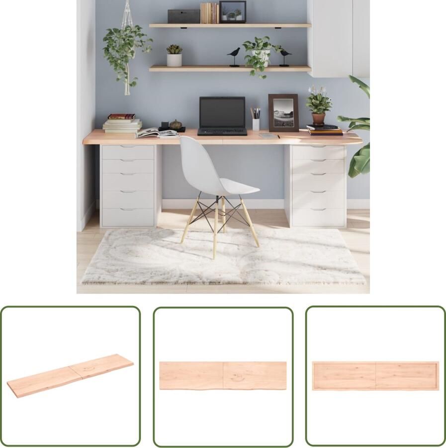 The Living Store Eikenhouten Tafelblad 220 x 50 x 4 cm Onbehandeld massief eikenhout Eikenhouten Tafelblad Vervangen Tafelblad Design Salontafel Eetkamertafel
