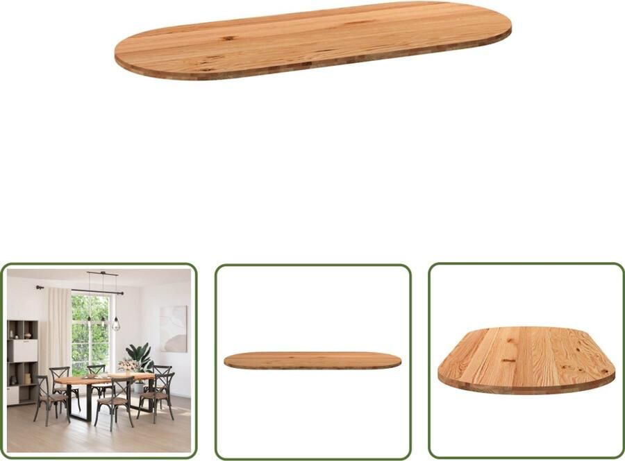 The Living Store Tafelblad 240x100x4 cm ovaal massief eikenhout lichtbruin Eikenhouten Tafelblad Ovale Tafel Eetkamertafel Grote Tafel Massief Eikenhout