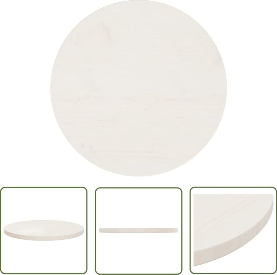 The Living Store Tafelblad Grenenhout Wit 50 x 2.5 cm (Ã¸ x H) Tafelblad Grenenhouten Tafelblad Wit Tafelblad Rond Tafelblad Eetkamertafel - Foto 2