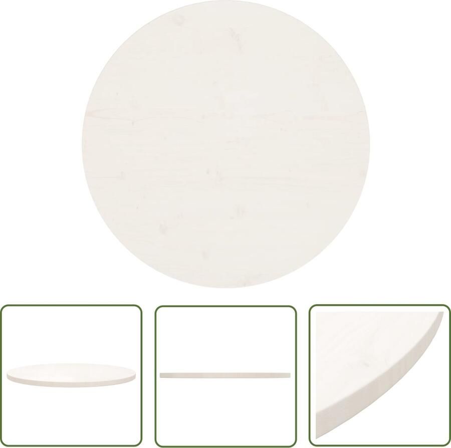 The Living Store Houten Tafelblad Wit 70 x 2.5 cm (Ã¸ x H) Massief grenenhout Wit Tafelblad Houten Tafelblad Ronde Tafelblad Massief Grenenhout VitaXL Tafelblad - Foto 2