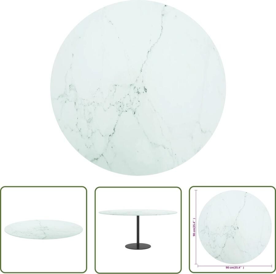 The Living Store Tafelblad Ø90x1 cm gehard glas met marmeren design wit Gehard Glas Tafelblad Marmeren Design Tafelblad Witte Tafelblad Rond Tafelblad Eetkamertafelblad - Foto 3