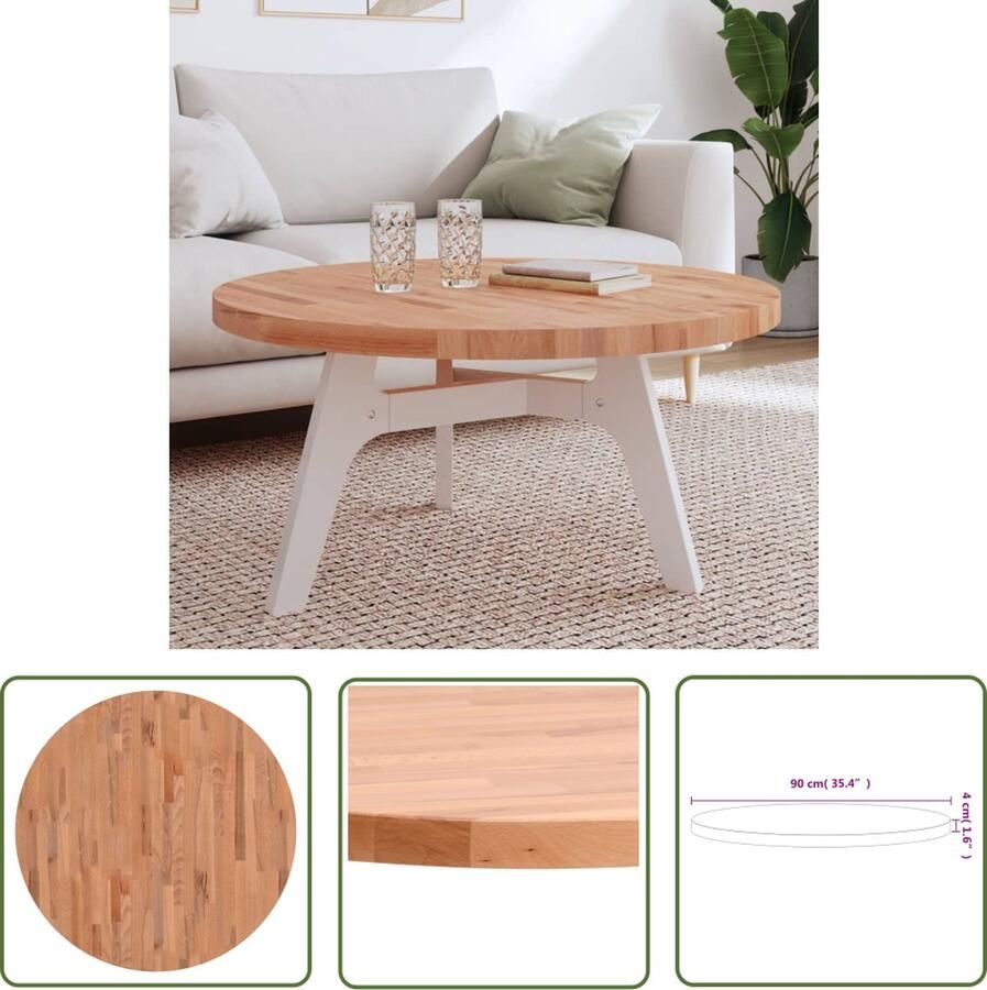 The Living Store Tafelblad rond Ø90x4 cm massief beukenhout Houten Tafelblad Ronde Tafelblad Beukenhout Tafelblad Salontafel Blad Tafelblad Vervangen - Foto 2