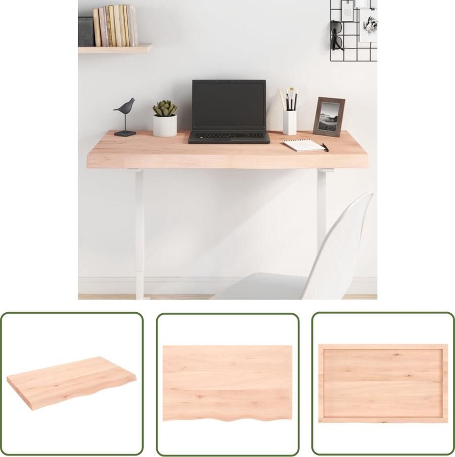 The Living Store Tafelblad Eikenhout 100x60x6 cm Onbehandeld massief eikenhout 48 kg draagvermogen Tafelblad Eikenhout Eikenhouten Tafelblad Massief Eikenhout Tafelblad Vervangen Salontafel - Foto 2