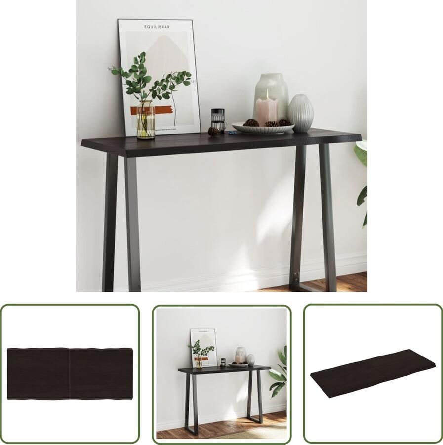 The Living Store Tafelblad natuurlijke rand 120x50x(2-4)cm eikenhout donkerbruin Tafelblad Eikenhout Eikenhouten Tafelblad Vervangen Tafelblad Grijs Salontafel - Foto 2