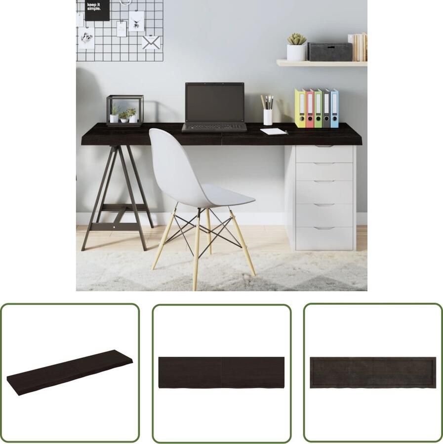 The Living Store Tafelblad 160x40x(2-6)cm behandeld eikenhout donkerbruin Eikenhouten Tafelblad Vervangen Salontafel Eetkamertafel Industriele Tafel - Foto 2