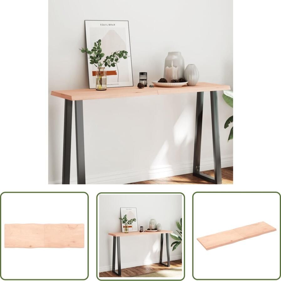 The Living Store Tafelblad Eikenhout 160x50x4 cm Onbehandeld Natuurlijke rand Tafelblad Eikenhout Eikenhouten Tafelblad Vintage Tafelblad Landelijk Tafelblad Natuurlijkt Tafelblad - Foto 2