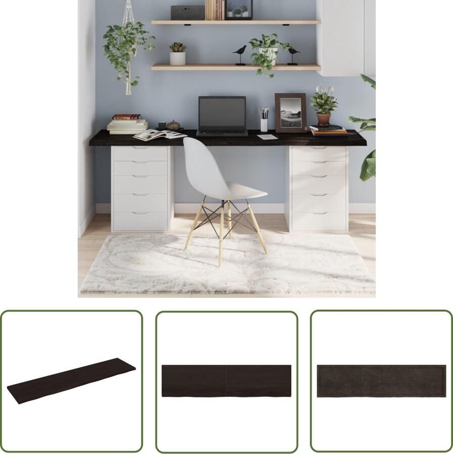 The Living Store Tafelblad 200x50x(2-4)cm behandeld eikenhout donkerbruin Tafelblad Eikenhouten Tafelblad Vervangen Salontafel Eetkamertafel - Foto 5