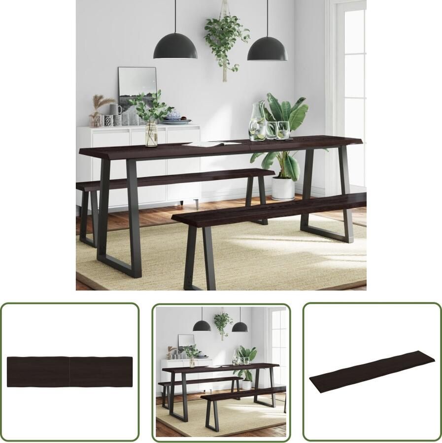 The Living Store Tafelblad natuurlijke rand 200x50x(2-4)cm eikenhout donkerbruin Tafeltblad Eikenhout Tafelblad Vervangen Eikenhouten Tafelblad Salontafel Eettafel - Foto 3