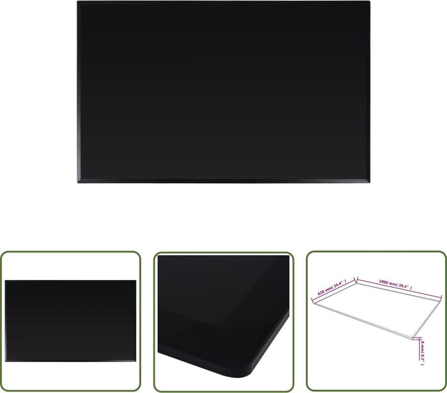 The Living Store Tafelblad van gehard glas 1000x620 mm rechthoekig Tafelblad Gehard Glas Eetkamerstoel Keukenblad Koffiehoek - Foto 3