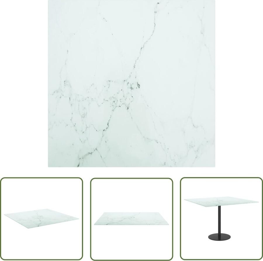 The Living Store Tafelblad 60x60 cm 6 mm gehard glas met marmeren design wit Tafelblad Gehard Glas Marmerdesign Wit Eetkamer