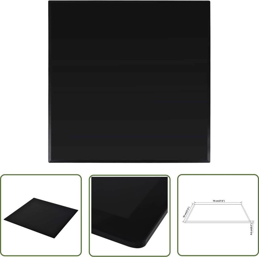 The Living Store Gehard Glas Tafelblad 800x800 mm Zwart Duurzaam Makkelijk schoon te maken Tafelblad Gehard Glas Zwarte Tafelblad Eetkamertafel Salontafel - Foto 3