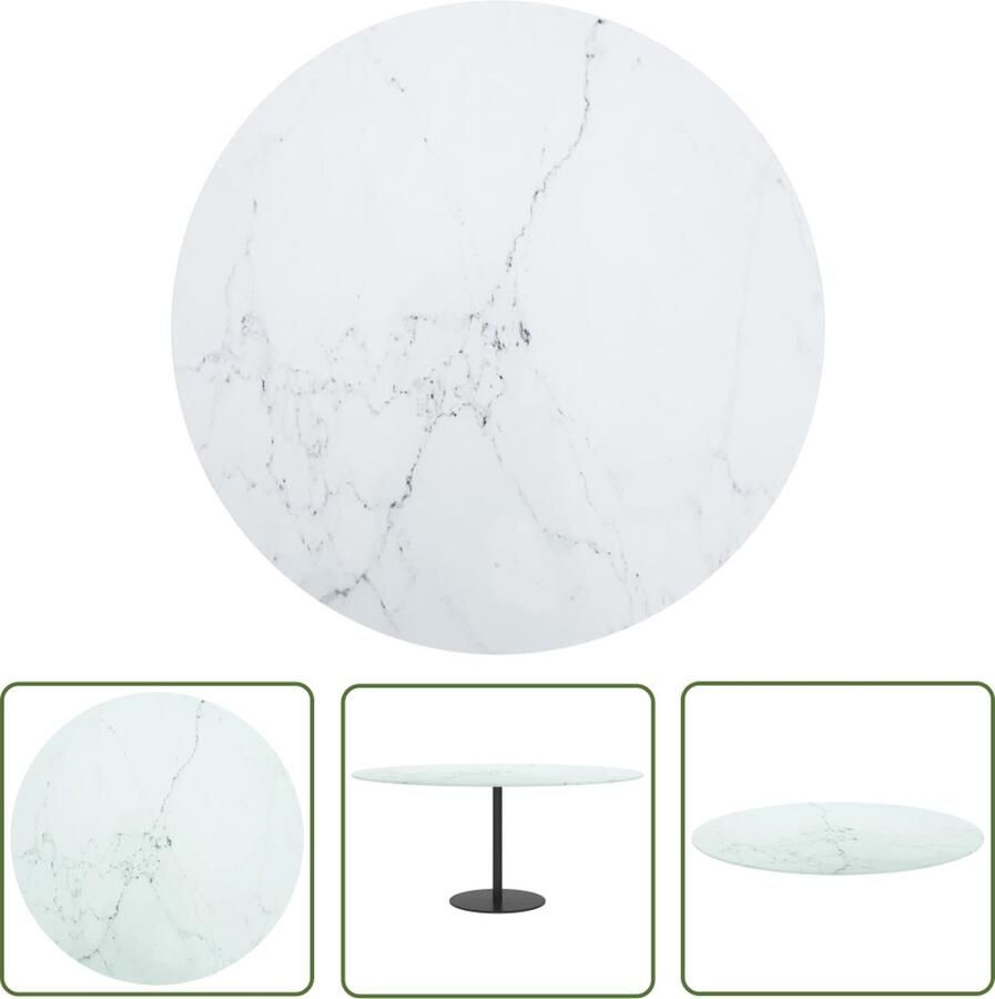 The Living Store Tafelblad Ø90x1 cm gehard glas met marmeren design wit Gehard Glas Tafelblad Marmeren Design Tafelblad Witte Tafelblad Rond Tafelblad Eetkamertafelblad - Foto 2