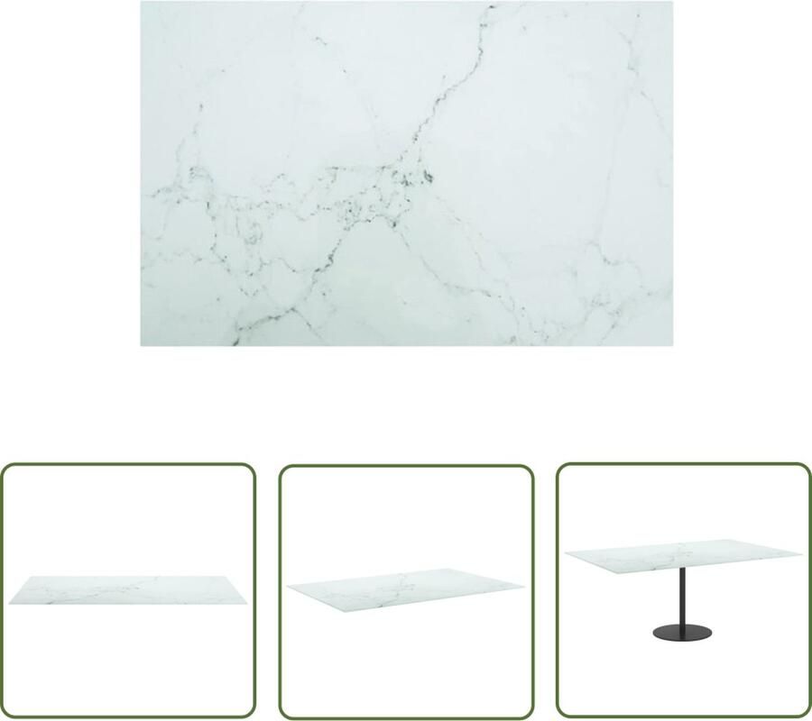 The Living Store Tafelblad 120x62 cm 8 mm gehard glas met marmeren design wit Tafelblad Marmeren Design Gehard Glas Eetkamer Woonkamer - Foto 2