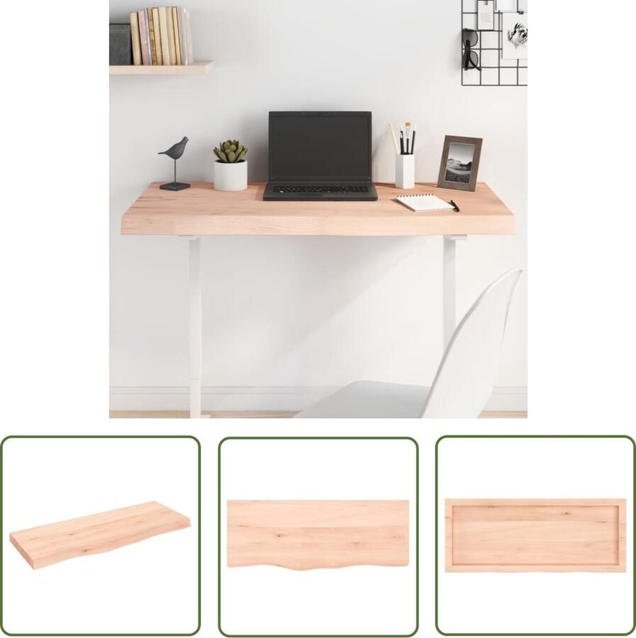 The Living Store Tafelblad 100x40x(2-6) cm onbehandeld massief eikenhout Tafelblad Eikenhout Eikenhouten Tafelblad Massief Eikenhout Tafelblad Vervangen Vintage Tafelblad - Foto 2