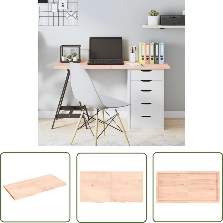 The Living Store Tafelblad Massief Eikenhout 120 x 60 x 4 cm Onbehandeld Tafelblad Eikenhout Massief Eikenhout Houten Tafelblad Vintage Tafelblad - Foto 2