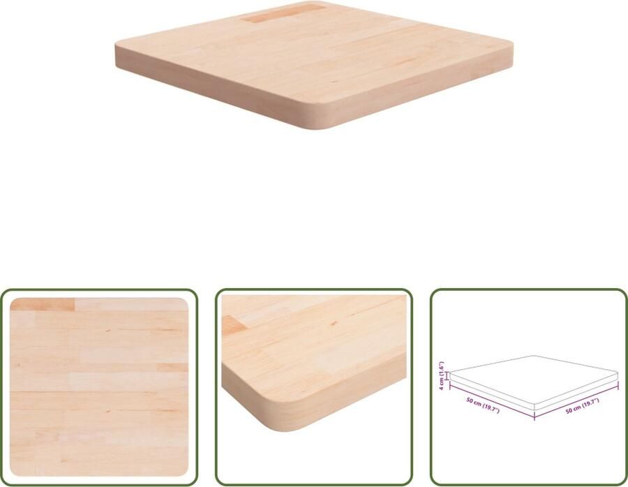 The Living Store Tafelblad vierkant 50x50x4 cm onbehandeld massief eikenhout Tafelblad Eikenhouten Tafelblad Massief Eikenhout Rustic Tafellaag Vintage Tafelblad