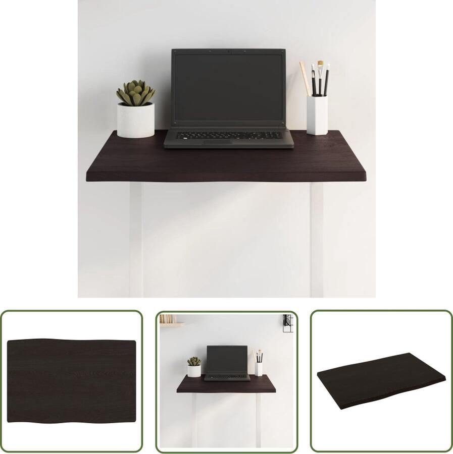 The Living Store Tafelblad natuurlijke rand 60x40x2 cm eikenhout donkerbruin Tafelblad Eikenhout Eikenhouten Tafelblad Massief Eikenhout Vintage Tafelblad Industriele Tafelblad - Foto 3