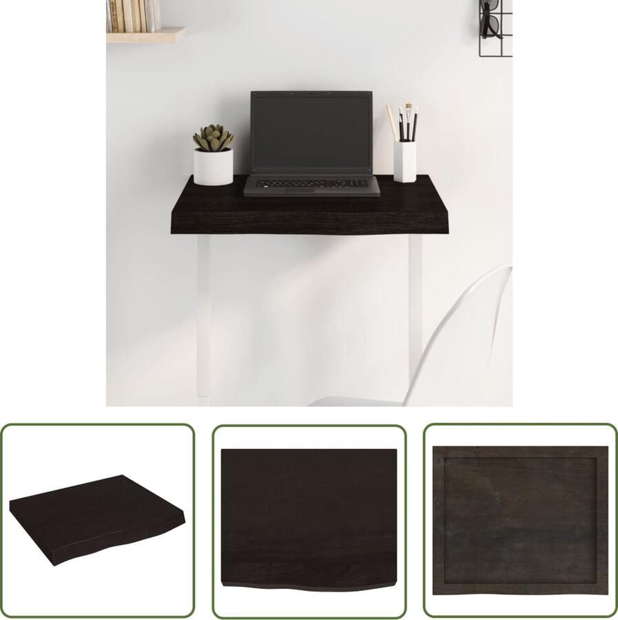 The Living Store Tafelblad 60x50x(2-6)cm behandeld massief eikenhout donkerbruin Tafelblad Eikenhouten Tafelblad Tafelscherm Eetkamertafel Salontafel - Foto 2