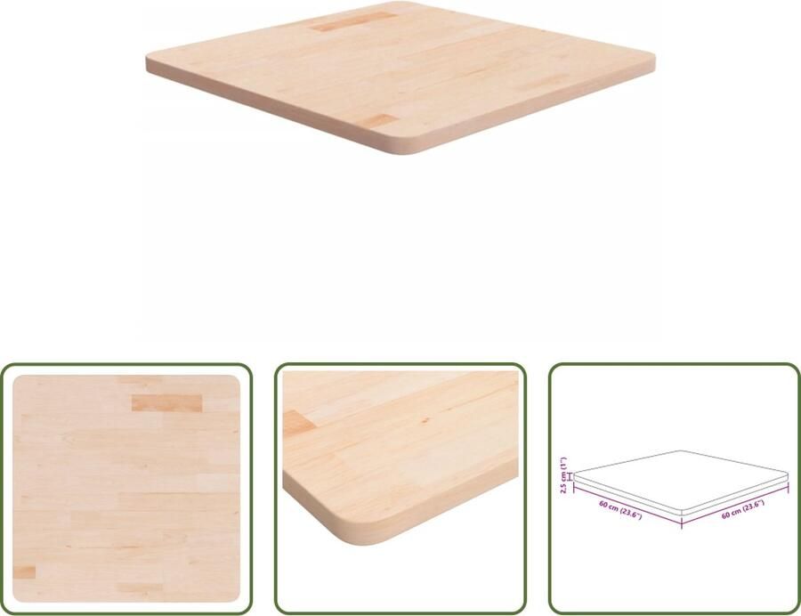 The Living Store Tafelblad vierkant 60x60x2 5 cm onbehandeld massief eikenhout Tafelblad Eikenhout Massief Hout Rustic Landelijk - Foto 2